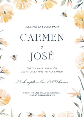 Invitación de boda floral amarillo verde