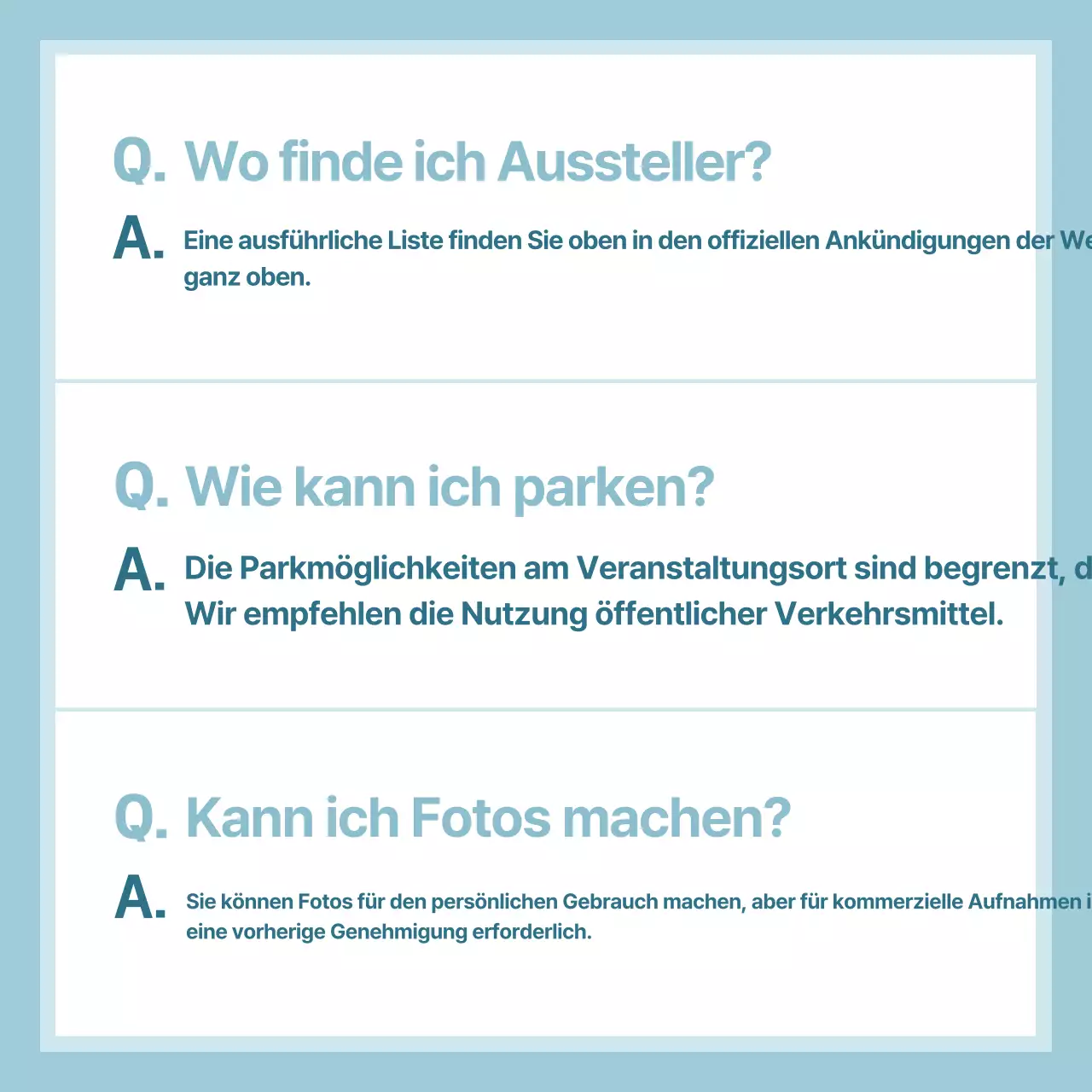 Hellblaue einfache Informationsübermittlung FAQ