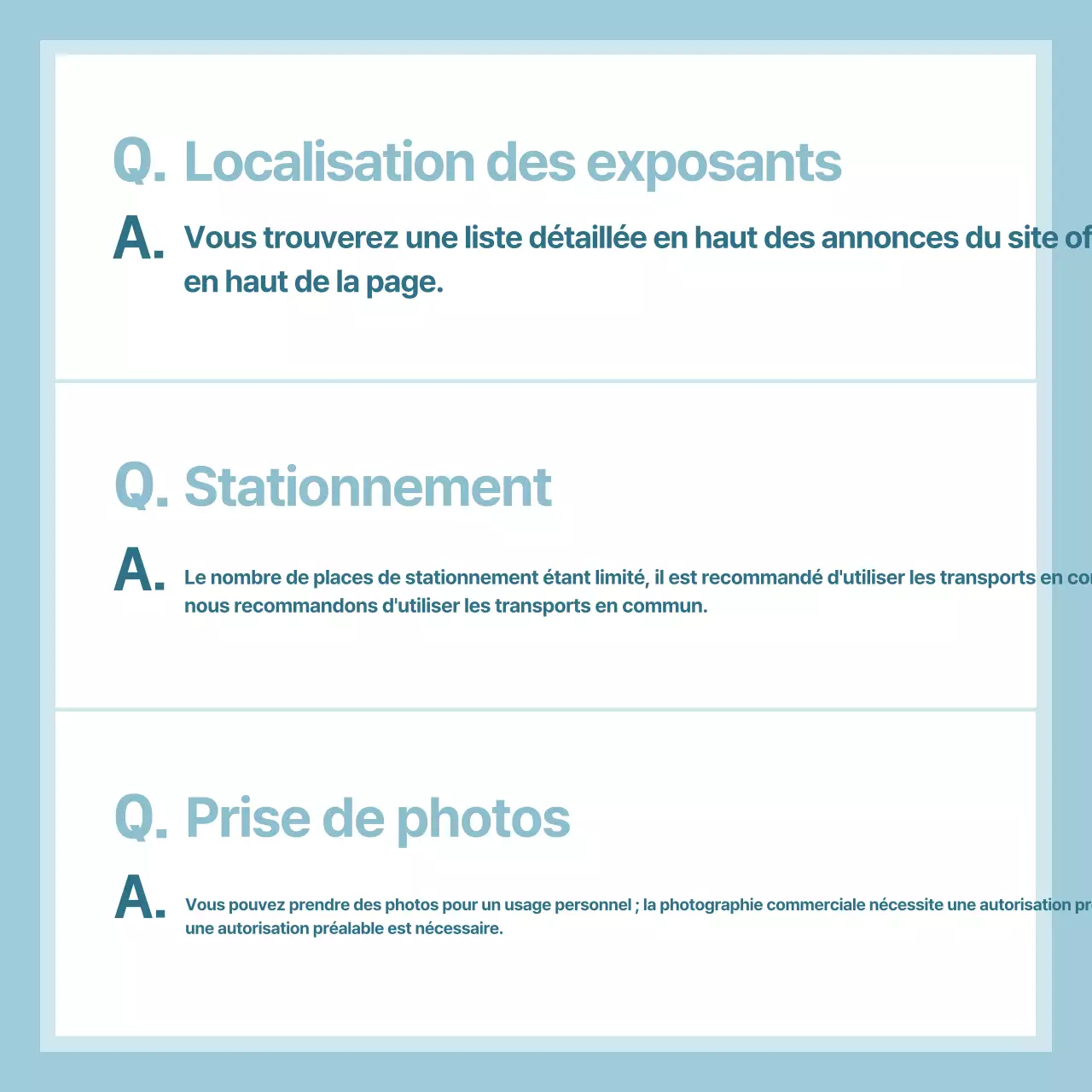 Bleu clair informations simples livraison FAQ