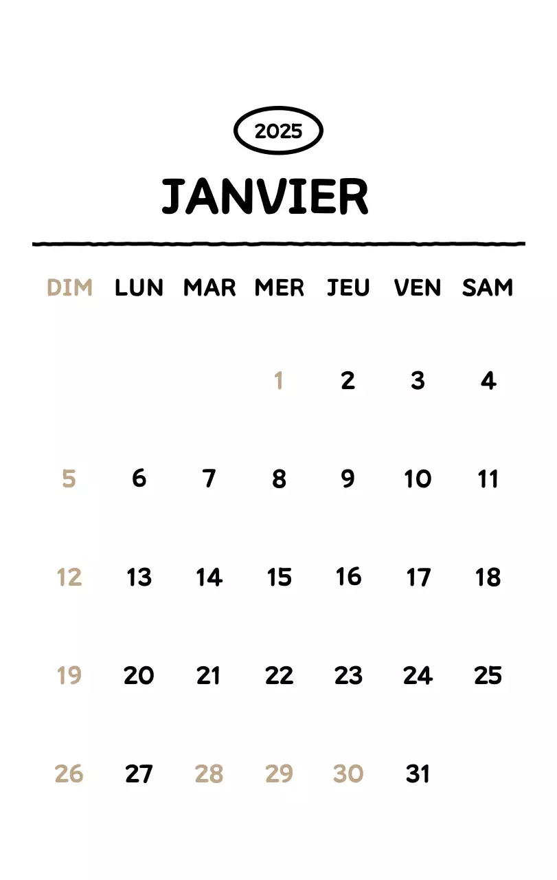 Calendrier illustré avec un joli style de lignes