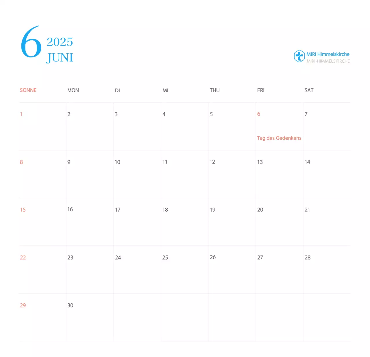 Blaues modernes Konzept Kirchenkalender