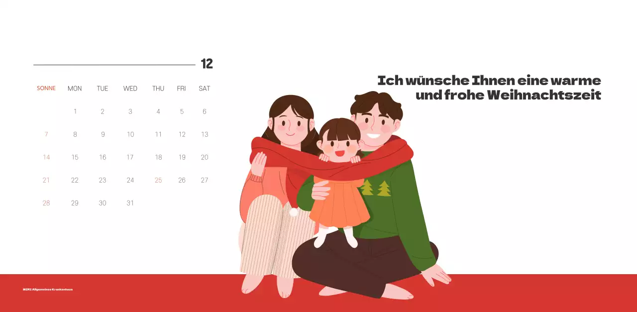 Ein festliches Krankenhaus mit Illustrationen zum Thema Gesundheit und Familie und farbenfrohen Akzenten