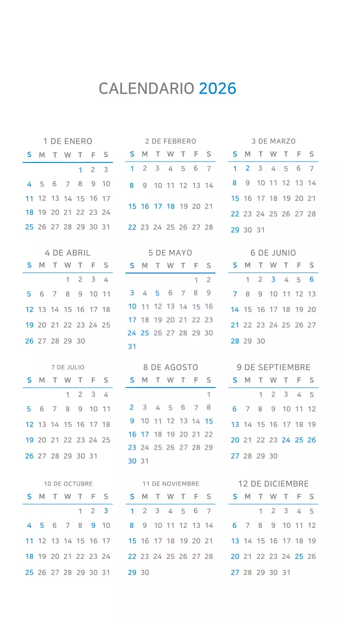 Calendario minimalista azul