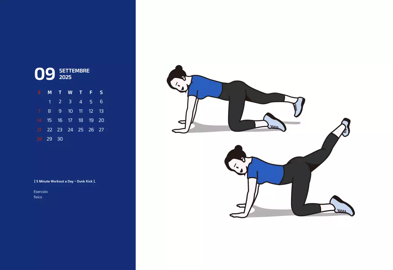 Calendario semplice con illustrazioni blu e pulite