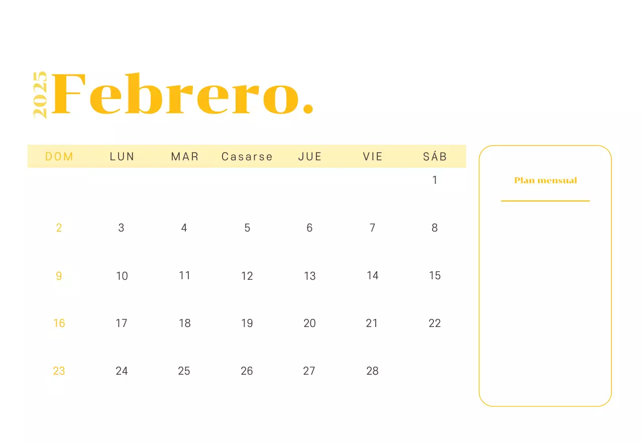 Calendario con ilustraciones juveniles sobre fondo amarillo verdoso