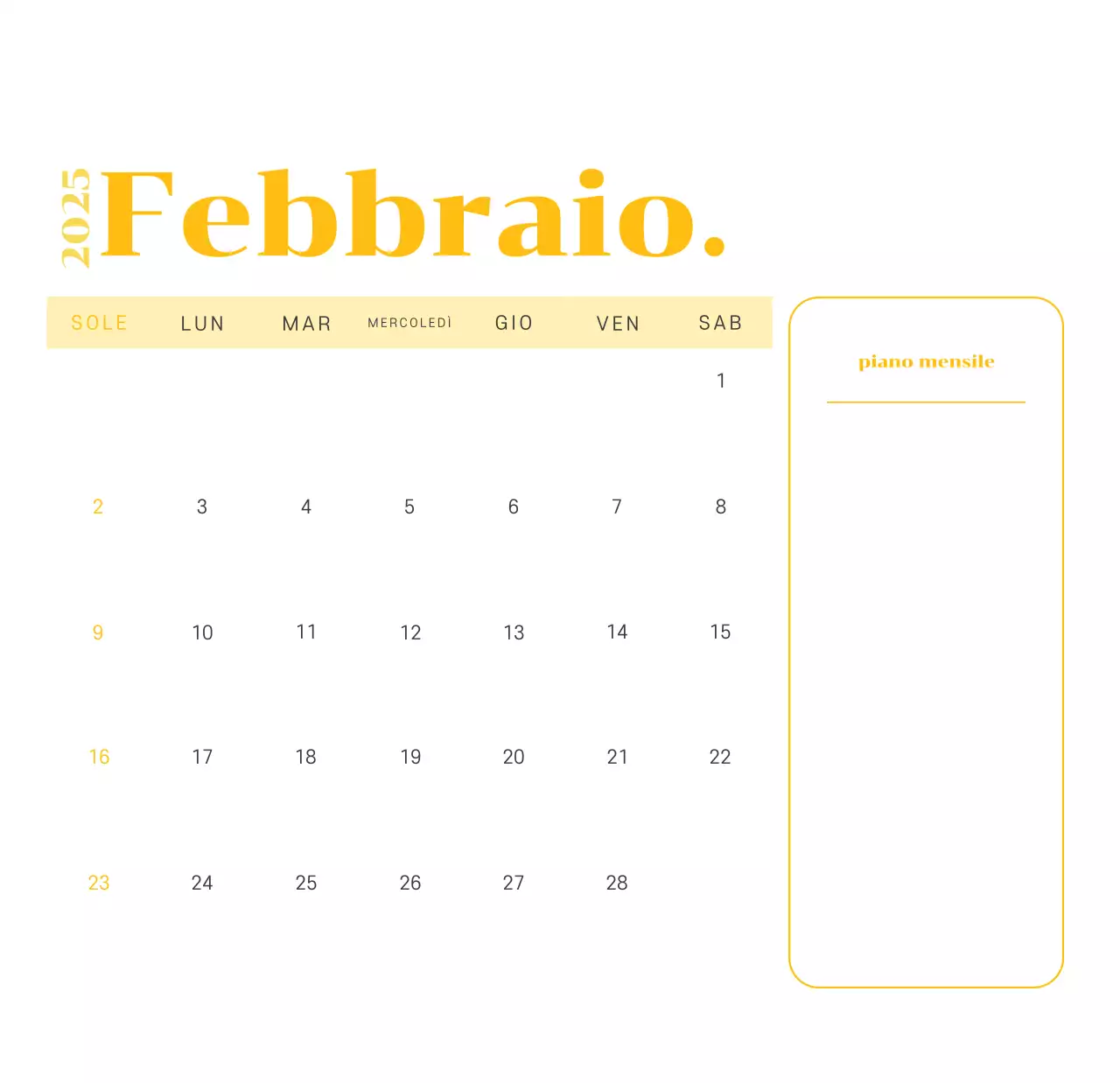 Calendario con illustrazioni giovanili su sfondo giallo-verde