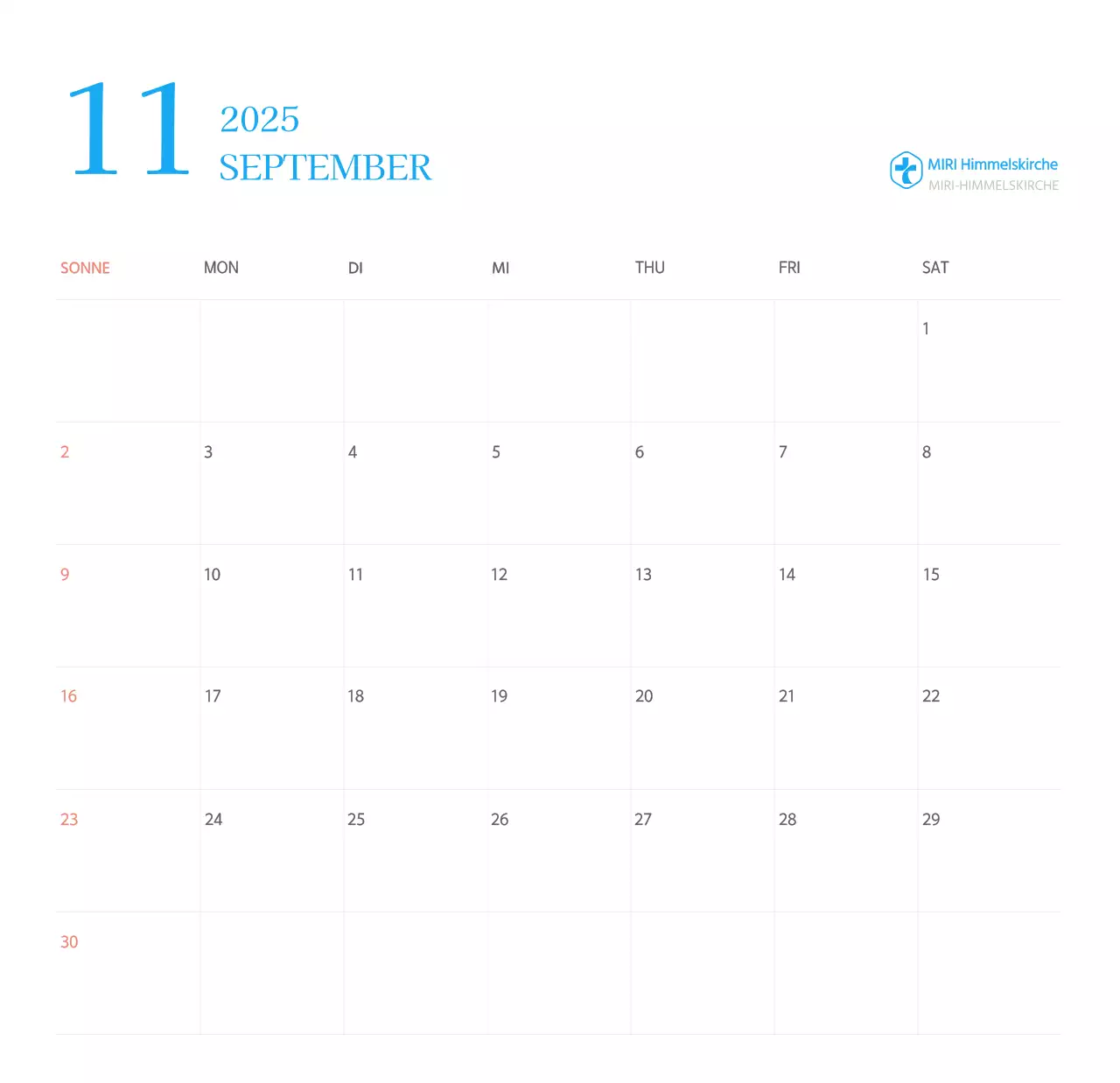 Blaues modernes Konzept Kirchenkalender