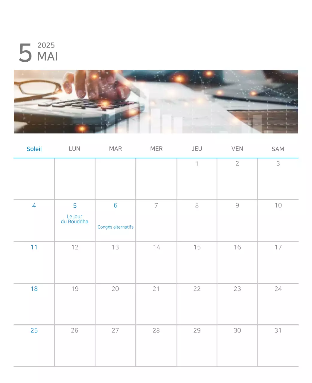 Calendrier moderne bleu Calendrier