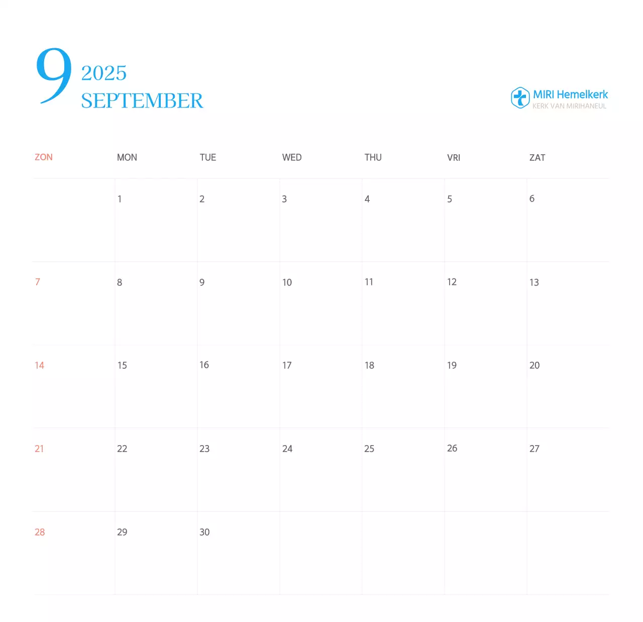 Blauw modern concept kerkkalender