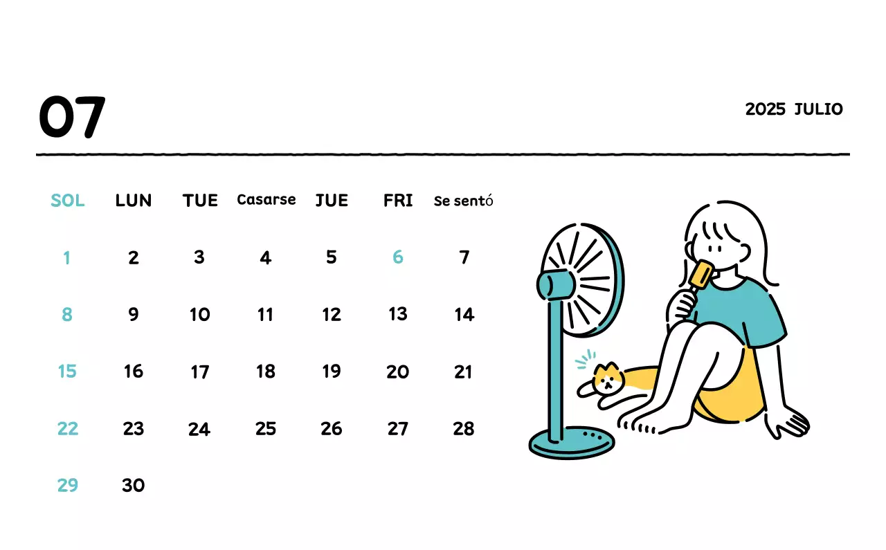 Calendario ilustrado con un bonito estilo de líneas
