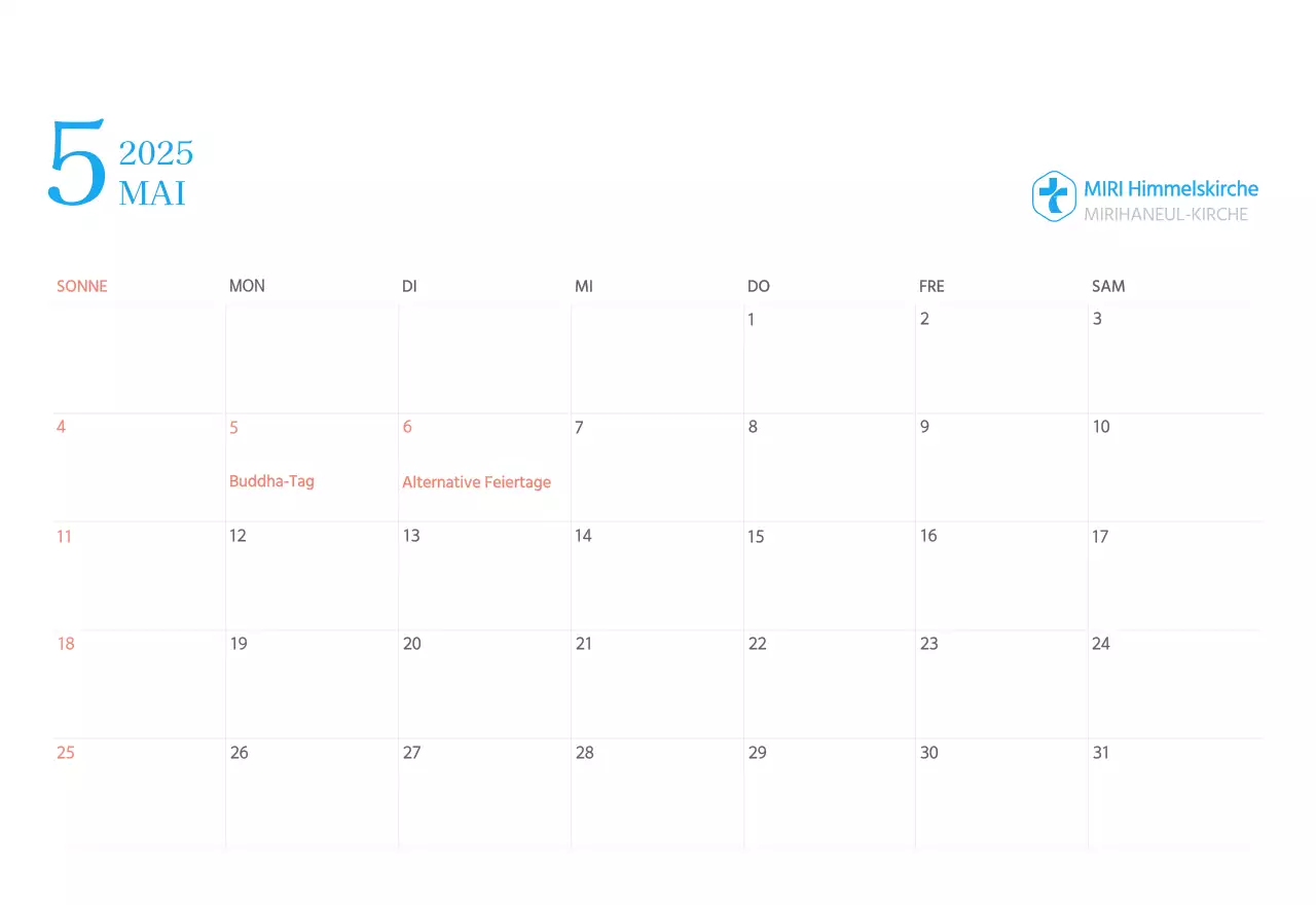 Blaues modernes Konzept Kirchenkalender