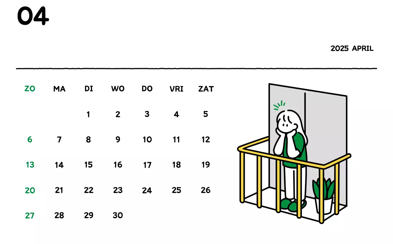 Geïllustreerde kalender met een mooie lijnstijl