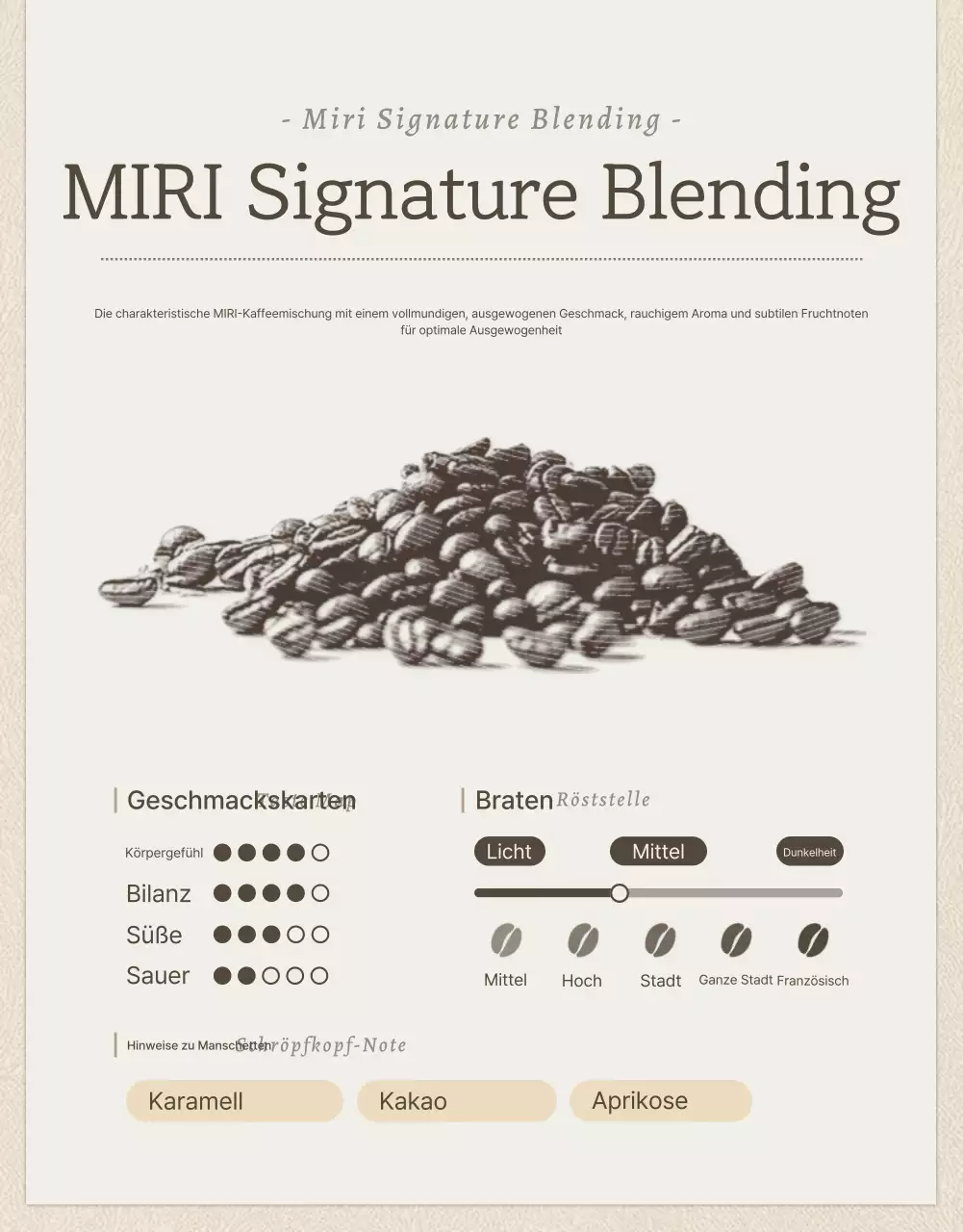 Beige und braun vintage Kaffeebohnen Detailseite