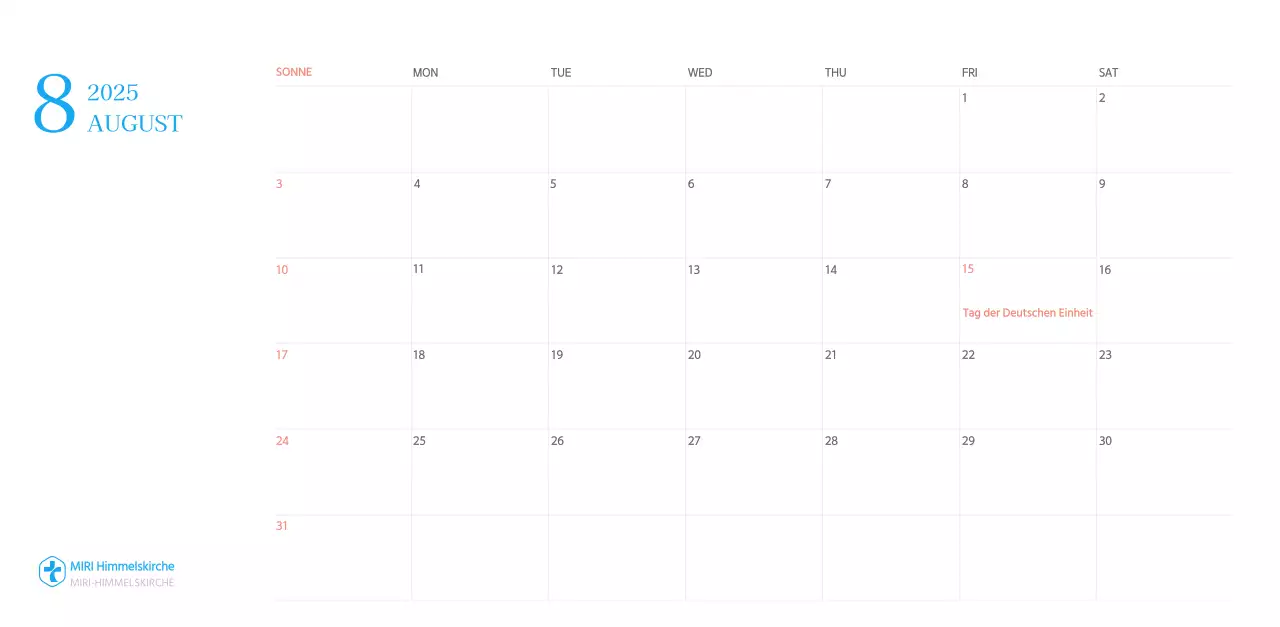 Blaues modernes Konzept Kirchenkalender