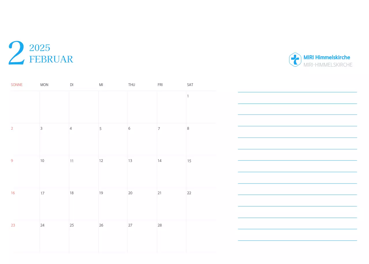 Blaues modernes Konzept Kirchenkalender