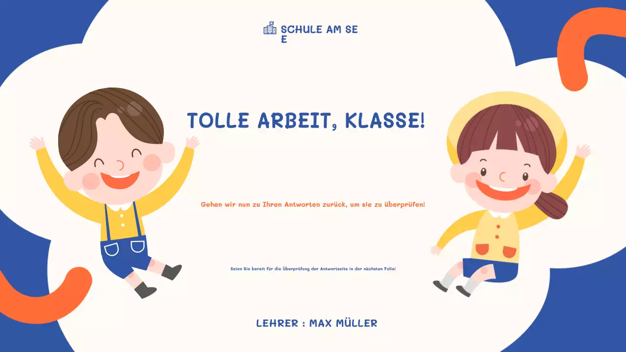 orangefarbene spielerische Schulveranstaltung Quiz Zeit Präsentation