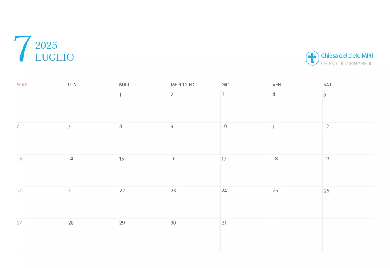 Calendario ecclesiastico blu di concezione moderna