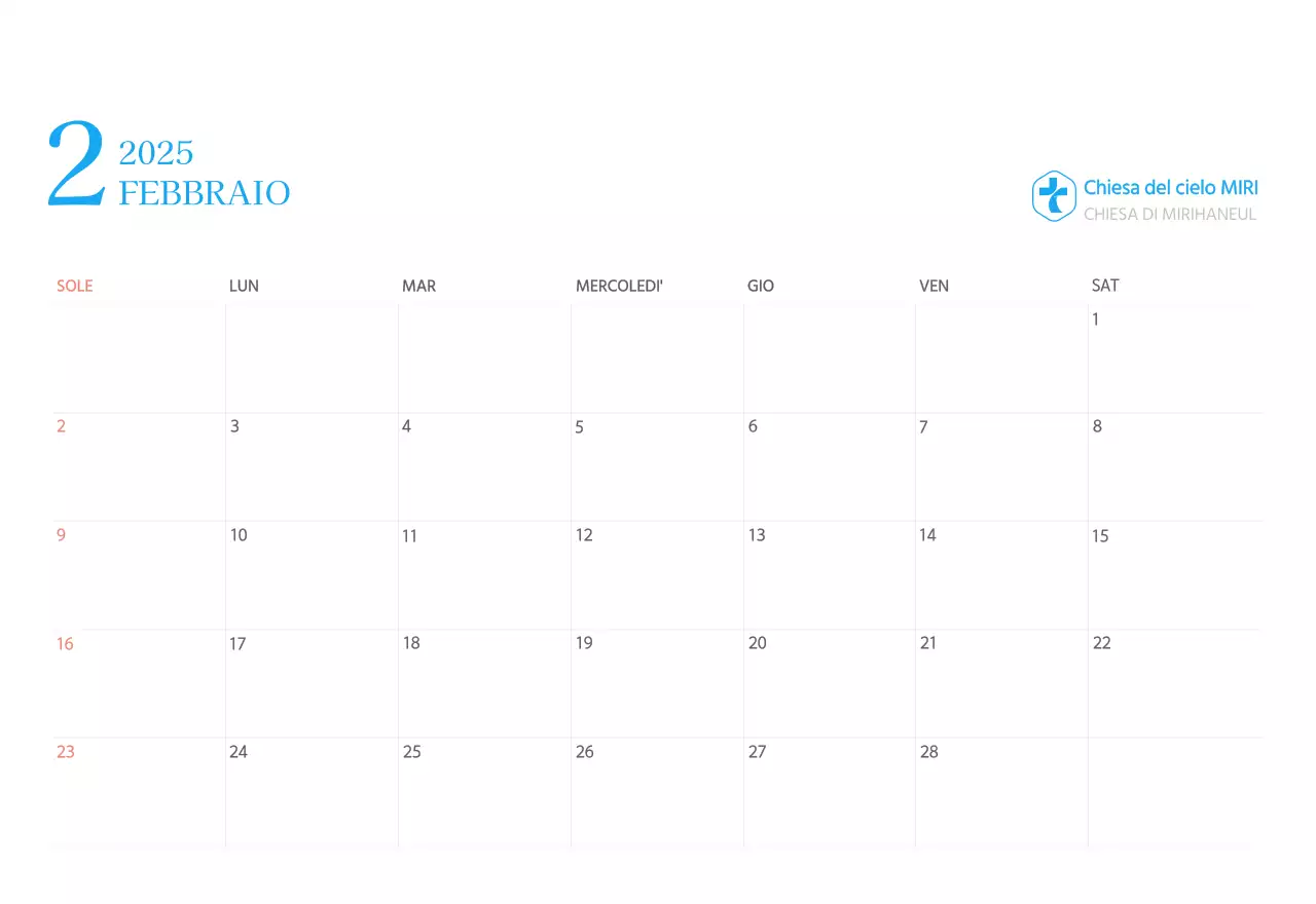 Calendario ecclesiastico blu di concezione moderna