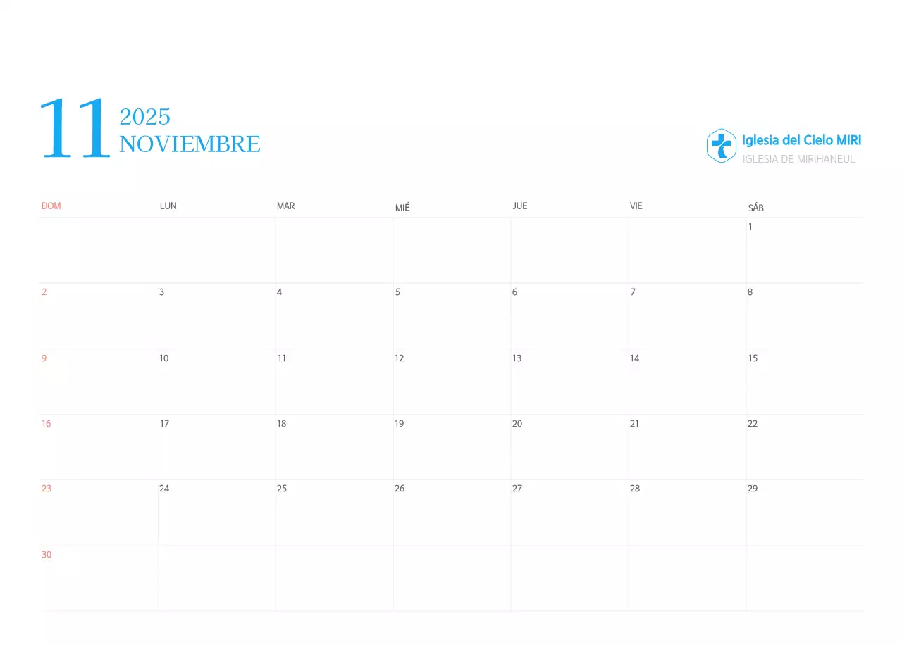Calendario eclesiástico azul de concepto moderno