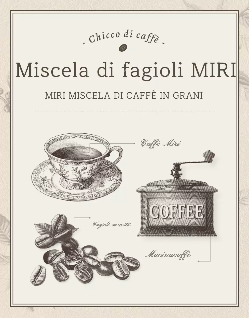 Pagina di dettaglio chicchi di caffè vintage beige e marrone