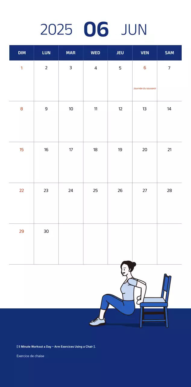 Calendrier simple avec des illustrations bleues et épurées