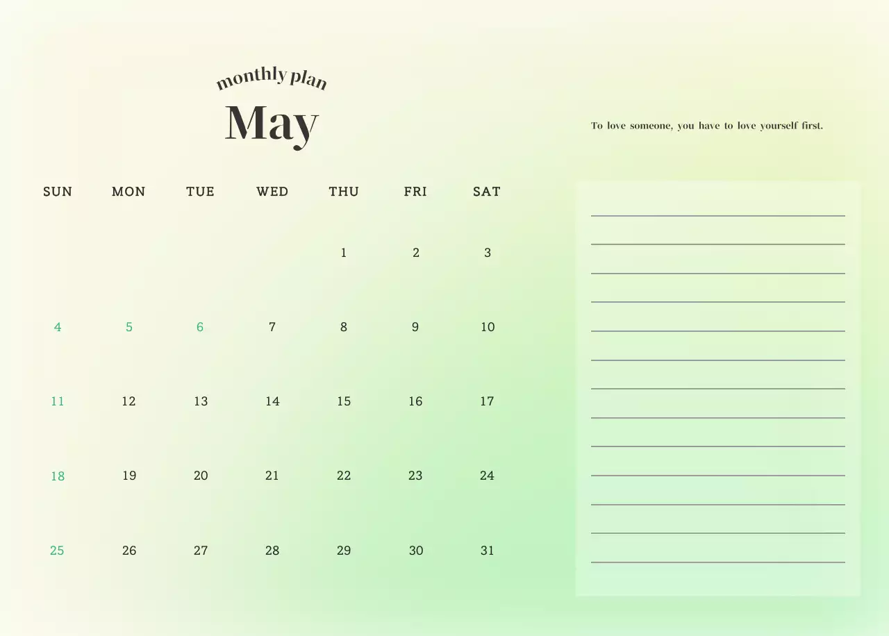 Gradient Minimalist Calendar