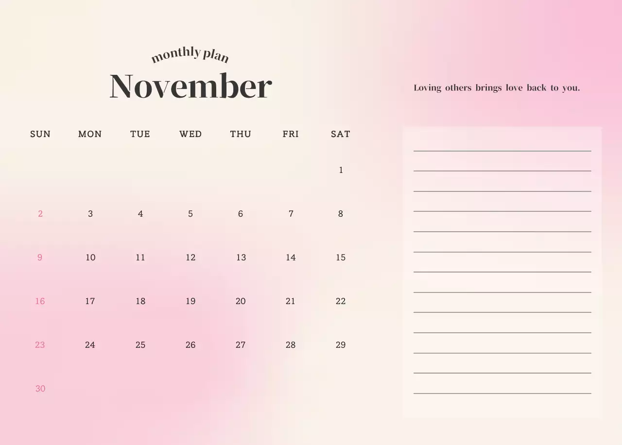 Gradient Minimalist Calendar