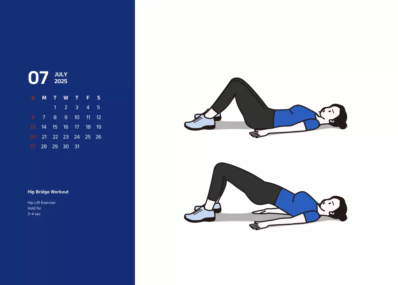 Simple calendar with blue, clean illustrations