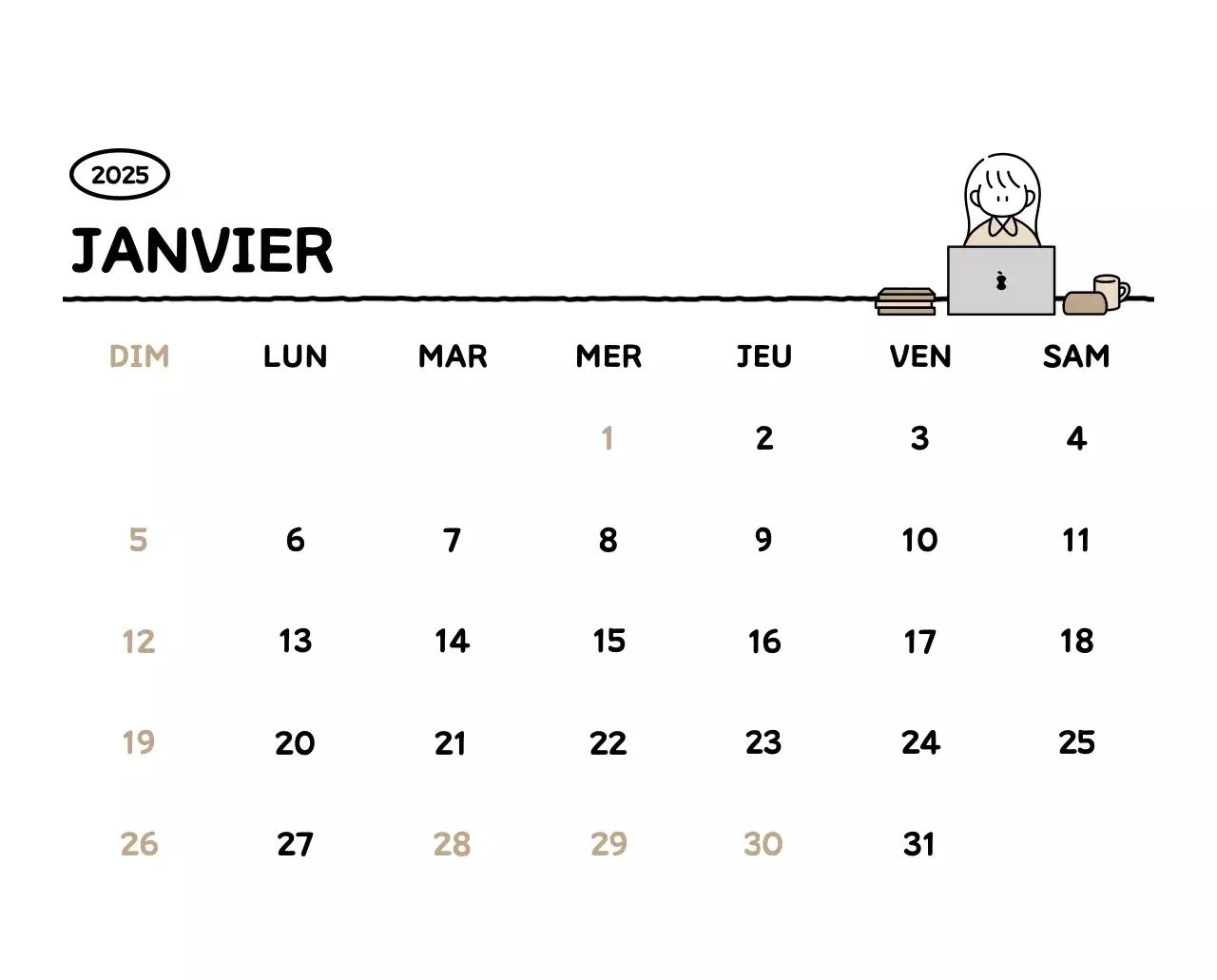 Calendrier illustré avec un joli style de lignes
