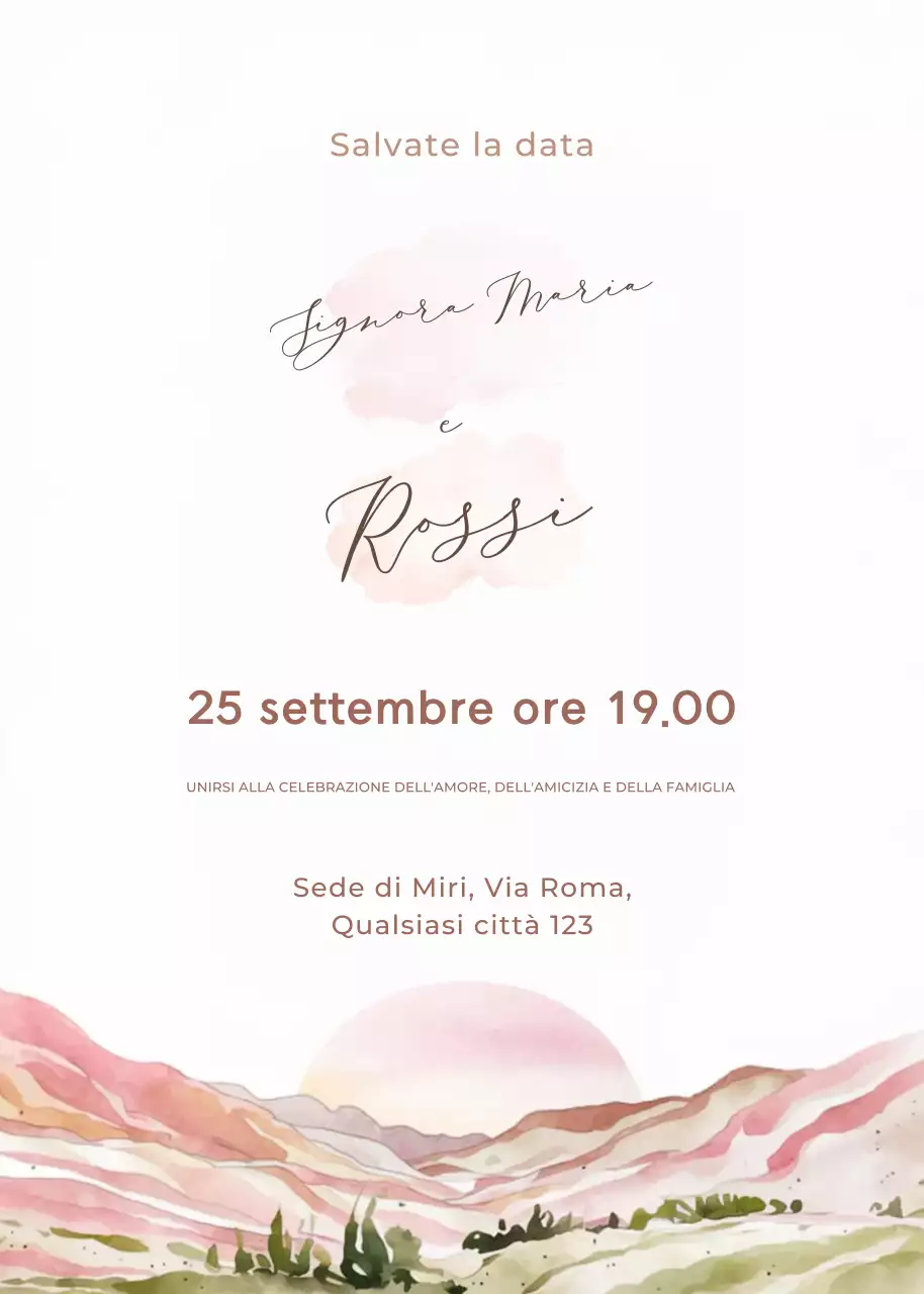 Invito di nozze rosa verde stile elegante