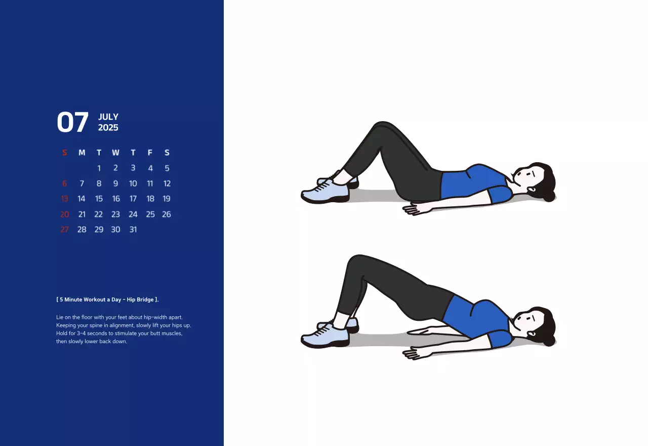 Simple calendar with blue, clean illustrations