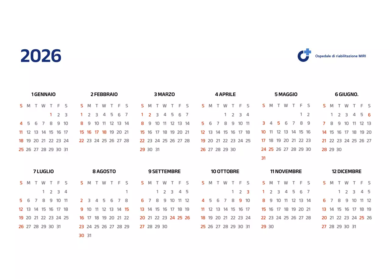 Calendario semplice con illustrazioni blu e pulite
