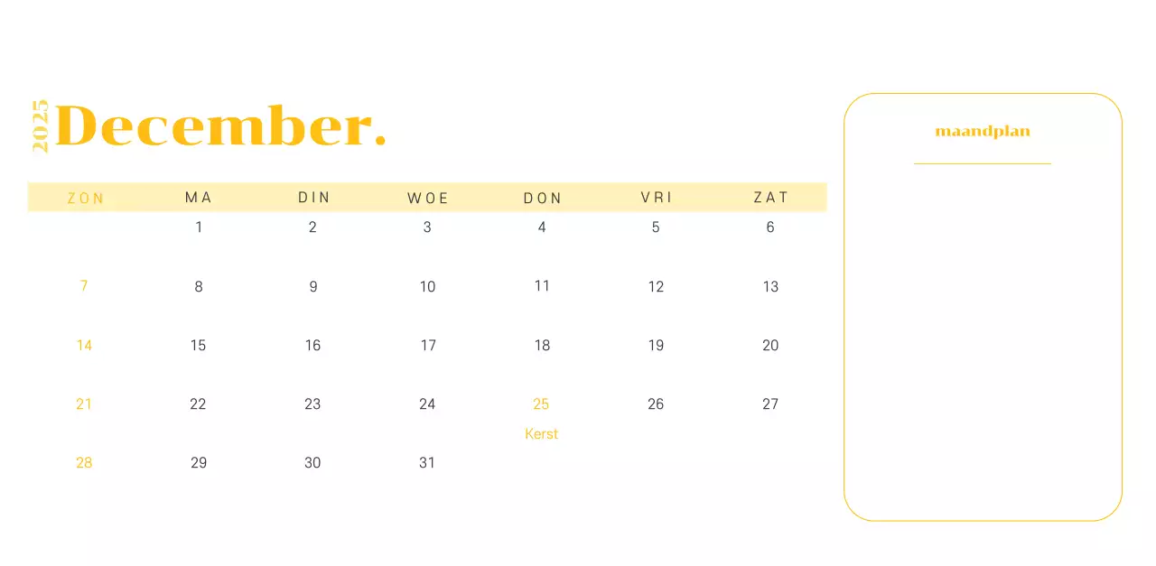 Kalender met jeugdillustraties op een geelgroene achtergrond