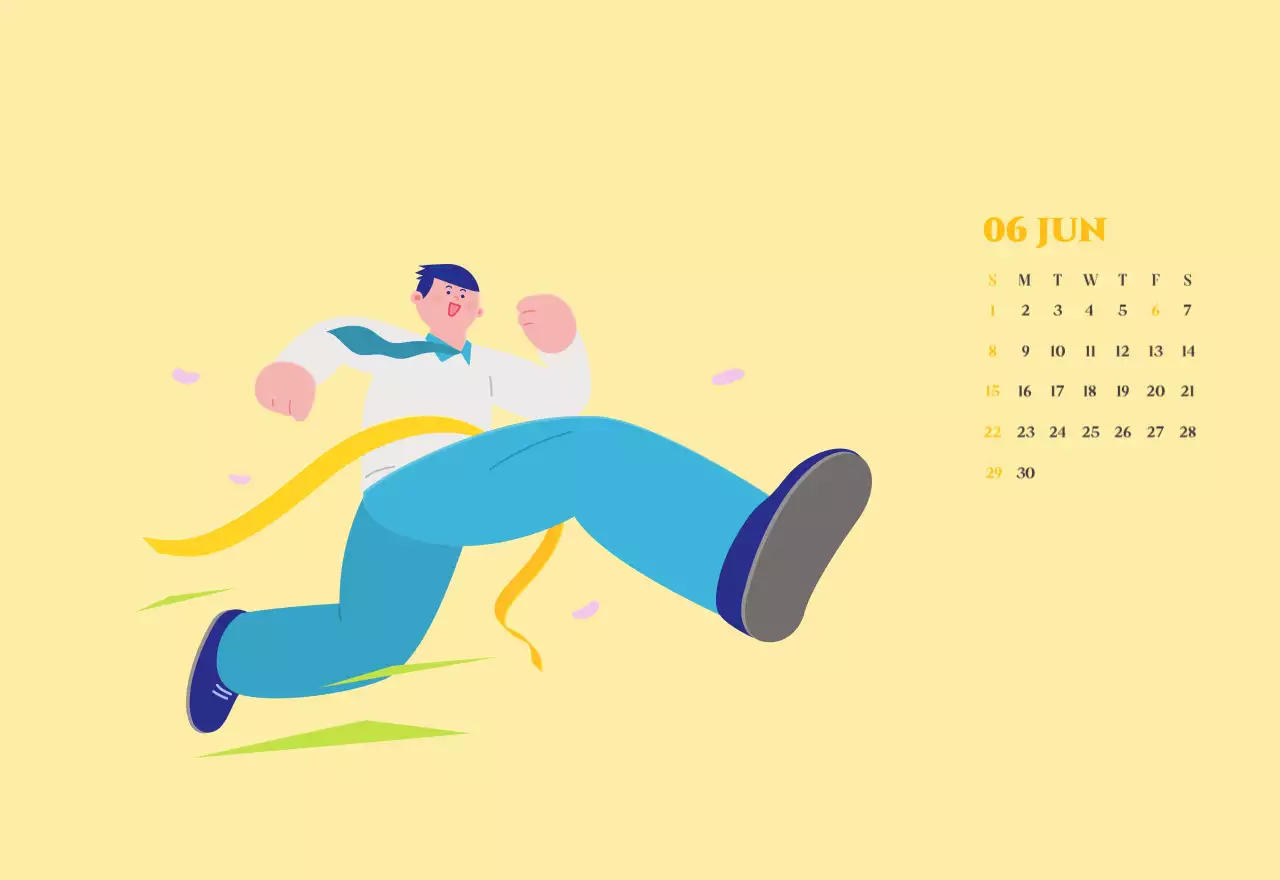 Calendar with youth illustrations on a yellow-green background