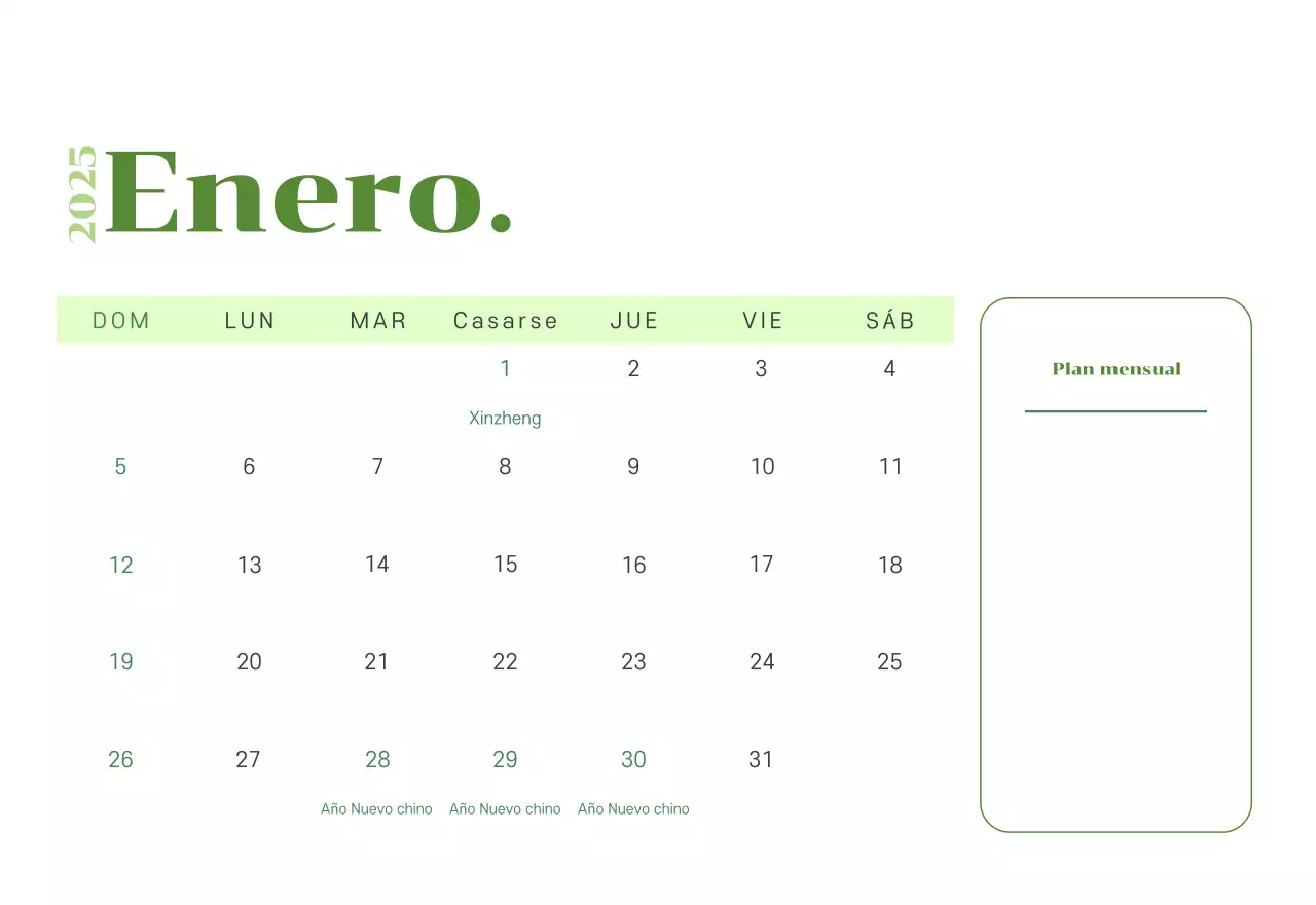 Calendario con ilustraciones juveniles sobre fondo amarillo verdoso