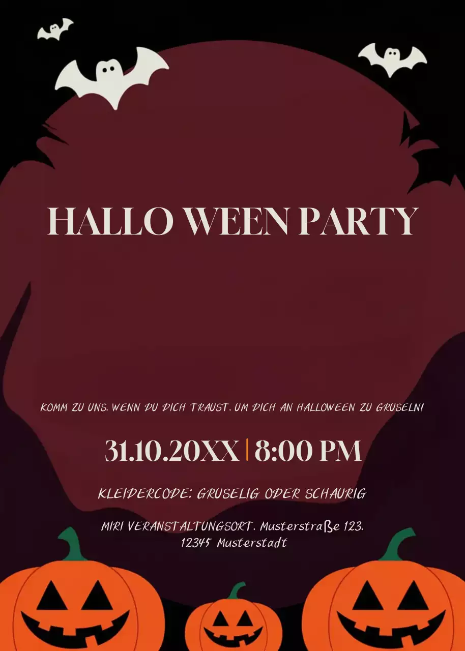 Schwarz rot orange Halloween Party Einladung