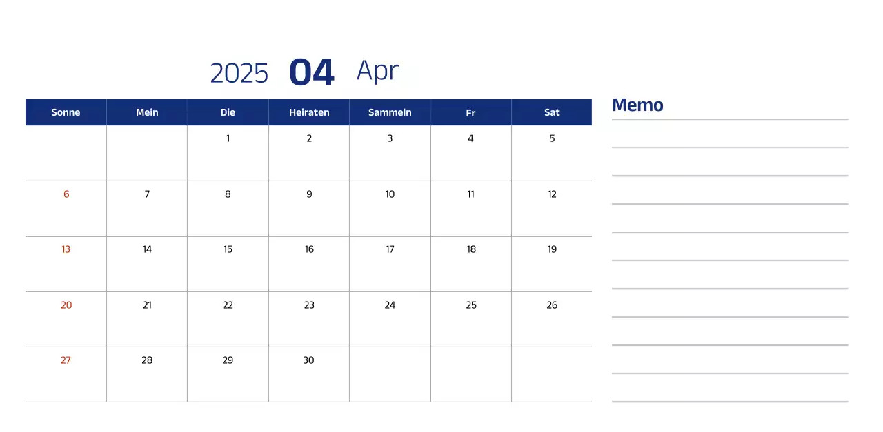 Einfacher Kalender mit blauen, klaren Illustrationen