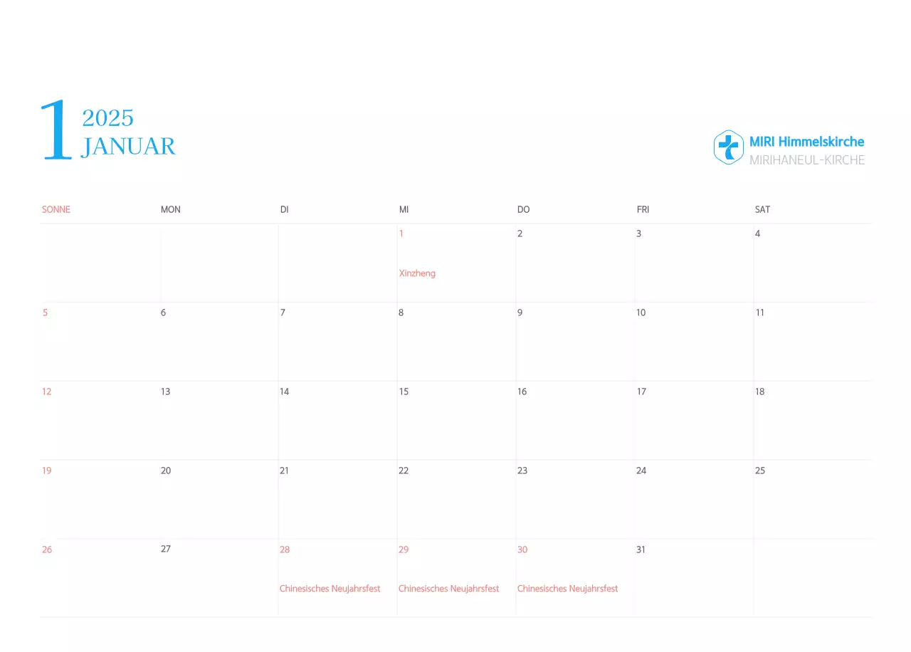 Blaues modernes Konzept Kirchenkalender