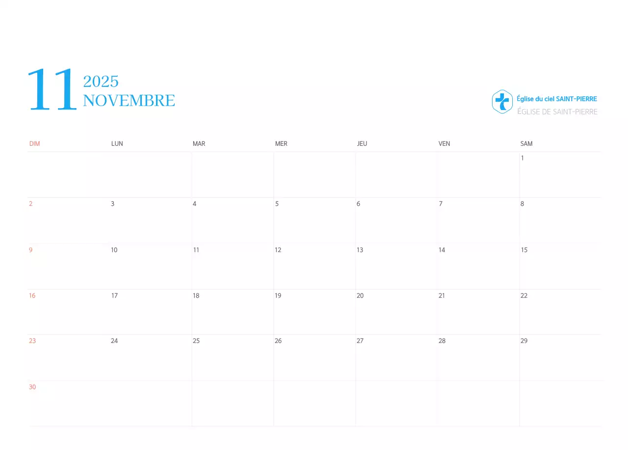 Calendrier d'église moderne bleu