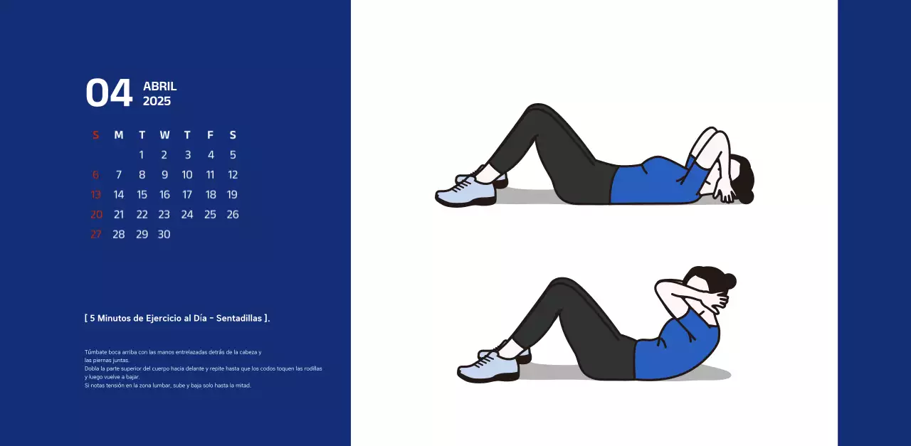 Calendario sencillo con ilustraciones azules y limpias