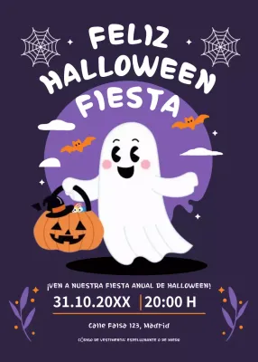 Invitación fiesta Halloween naranja púrpura
