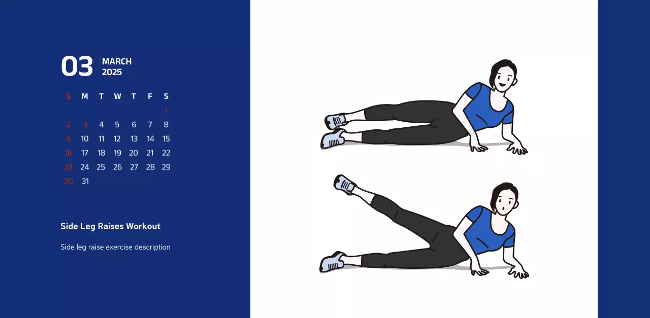 Simple calendar with blue, clean illustrations