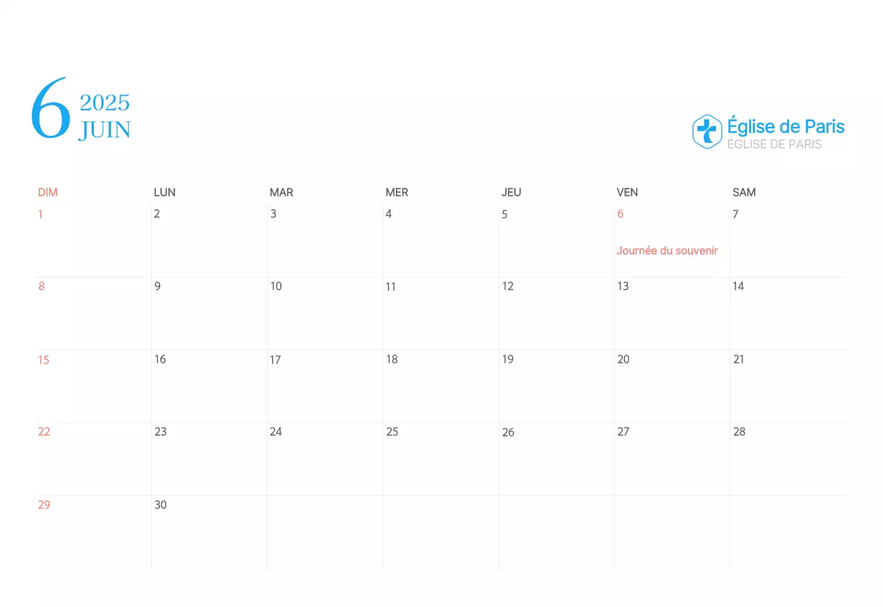 Calendrier d'église moderne bleu