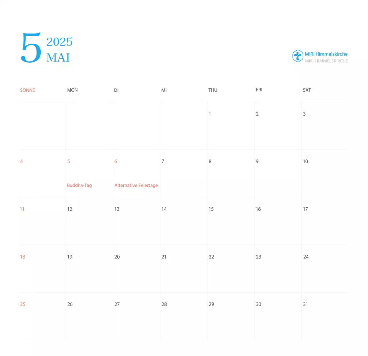 Blaues modernes Konzept Kirchenkalender