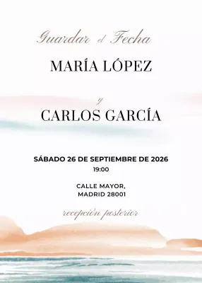 Invitación de boda naranja azul estilo minimalista