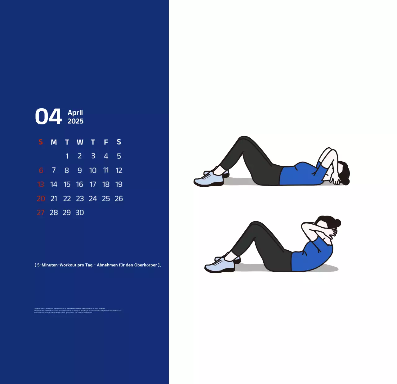 Einfacher Kalender mit blauen, klaren Illustrationen