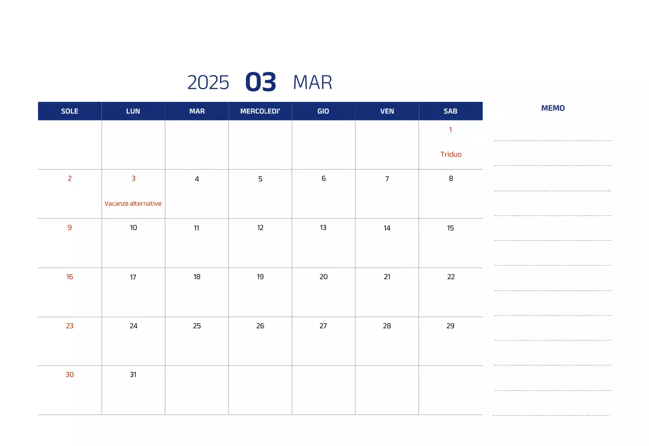 Calendario semplice con illustrazioni blu e pulite