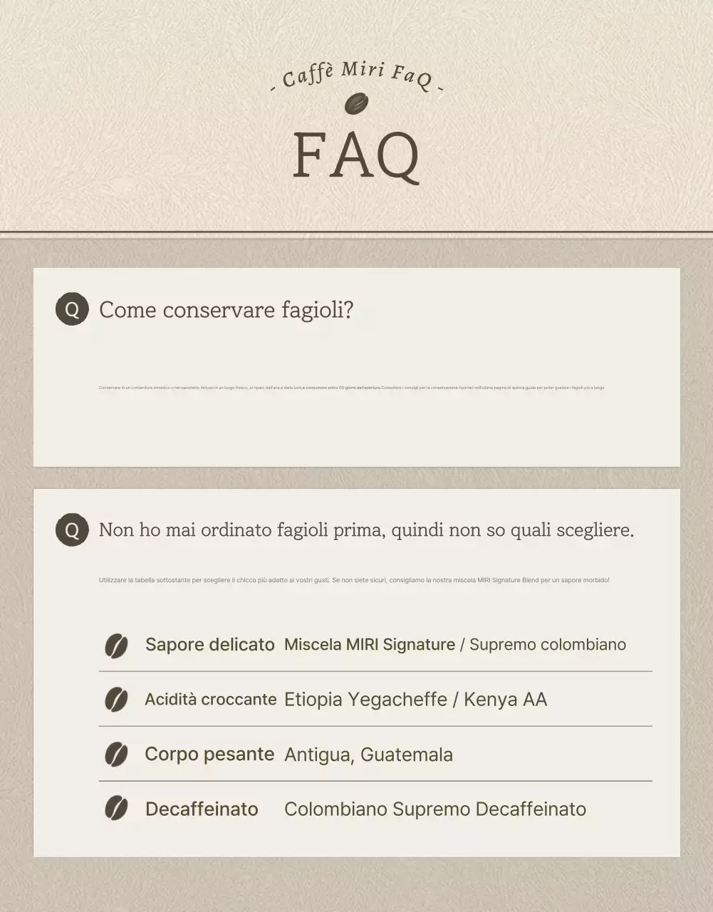 Pagina di dettaglio chicchi di caffè vintage beige e marrone