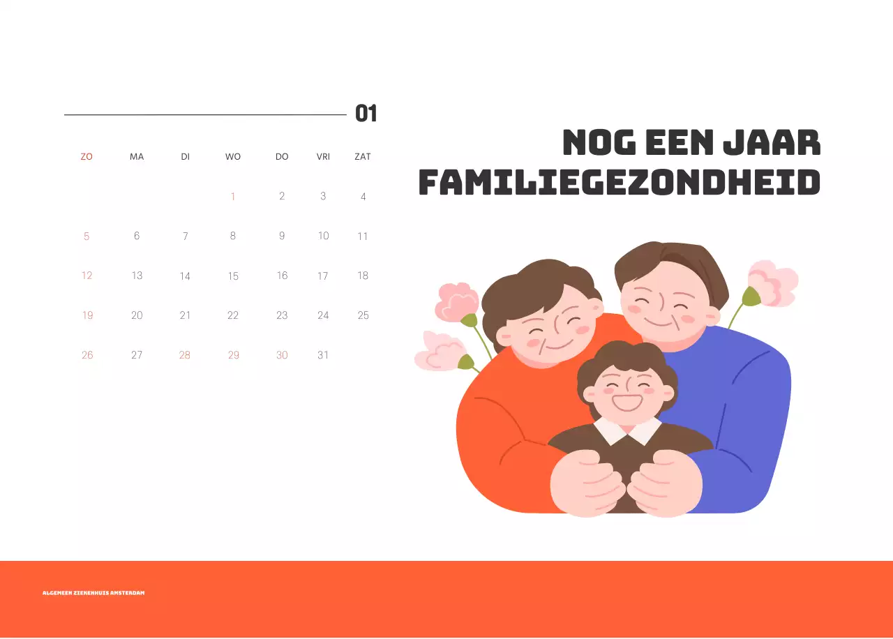 Een feestelijk ziekenhuis met illustraties met gezondheids- en gezinsthema's en kleurrijke accenten