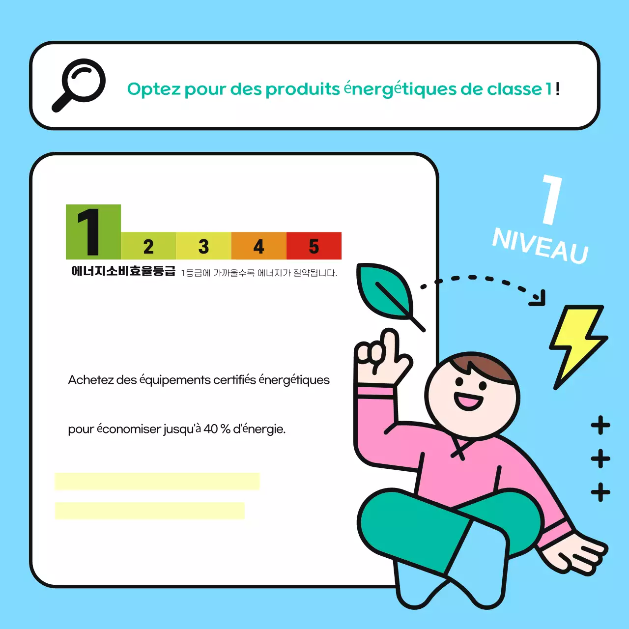 Campagne d'économie d'énergie sur le lieu de travail : bleu clair et vert